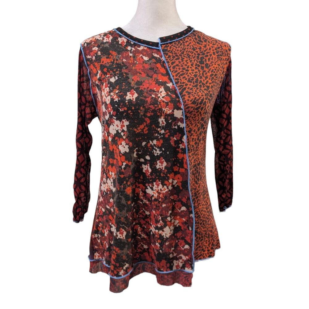 Anya AF Jane Red Splatter Leopard Mesh Asymmetrical Tshirt Small